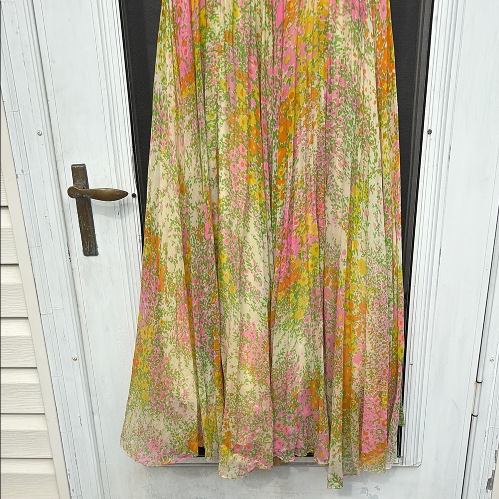 NAT KAPLAN SAKS FIFTH AVE Yellow Orange Pleat Crystal Maxi Silk Dress-VINTAGE - Picture 4 of 16